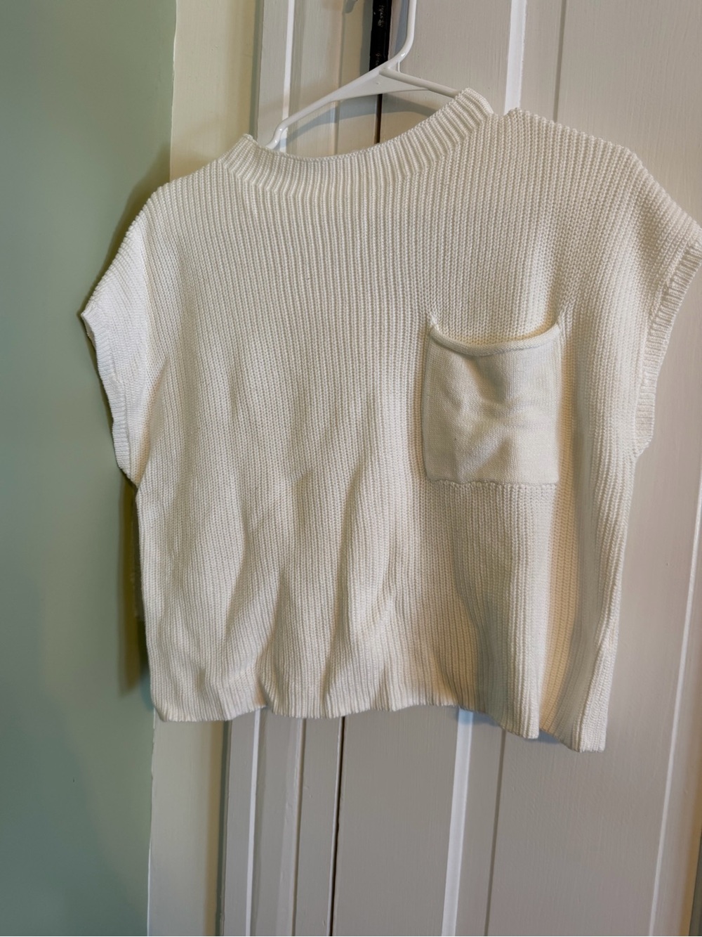 Cropped Knit Short Sleeve Sweater, Small